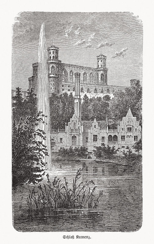 Kamieniec Z?bkowicki Palace (Schloss Kamenz), Poland, wood engraving, published 1893